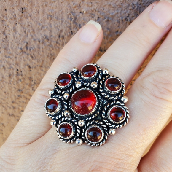 New Red Onyx Adjustable Silver Statement Ring. - Picture 9 of 10
